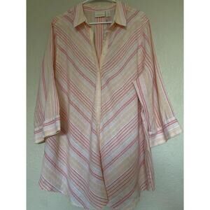 Chico's No-Iron Linen Striped Shirttail Hem Tunic 3/4 Sleeveve Size 4 XXL NWT